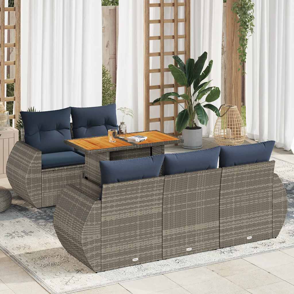 Set Divano da Giardino 6 pz con Cuscini Grigio in Polyrattan | homemem39