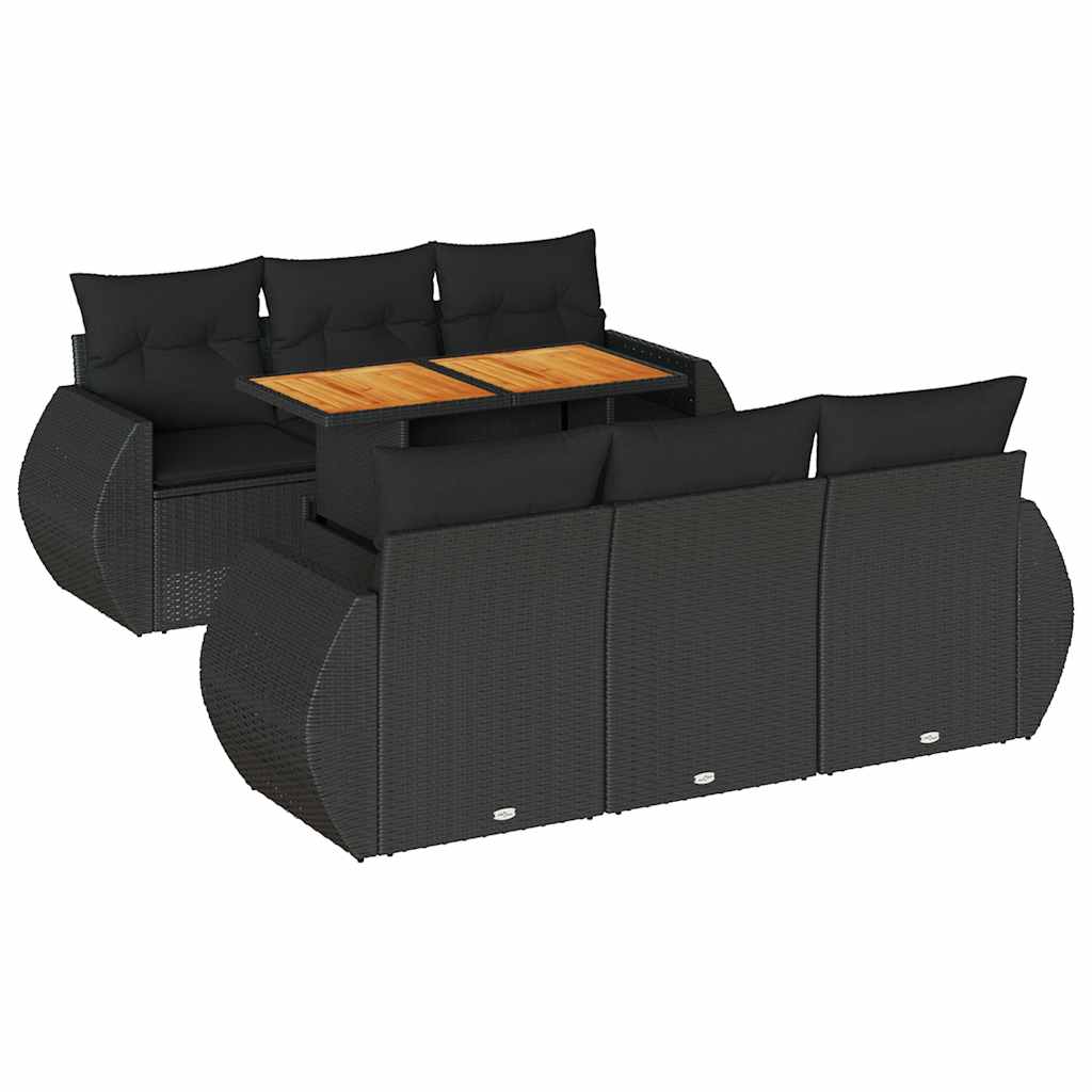 Set Divani da Giardino con Cuscini 7pz Nero Polyrattan | homemem39