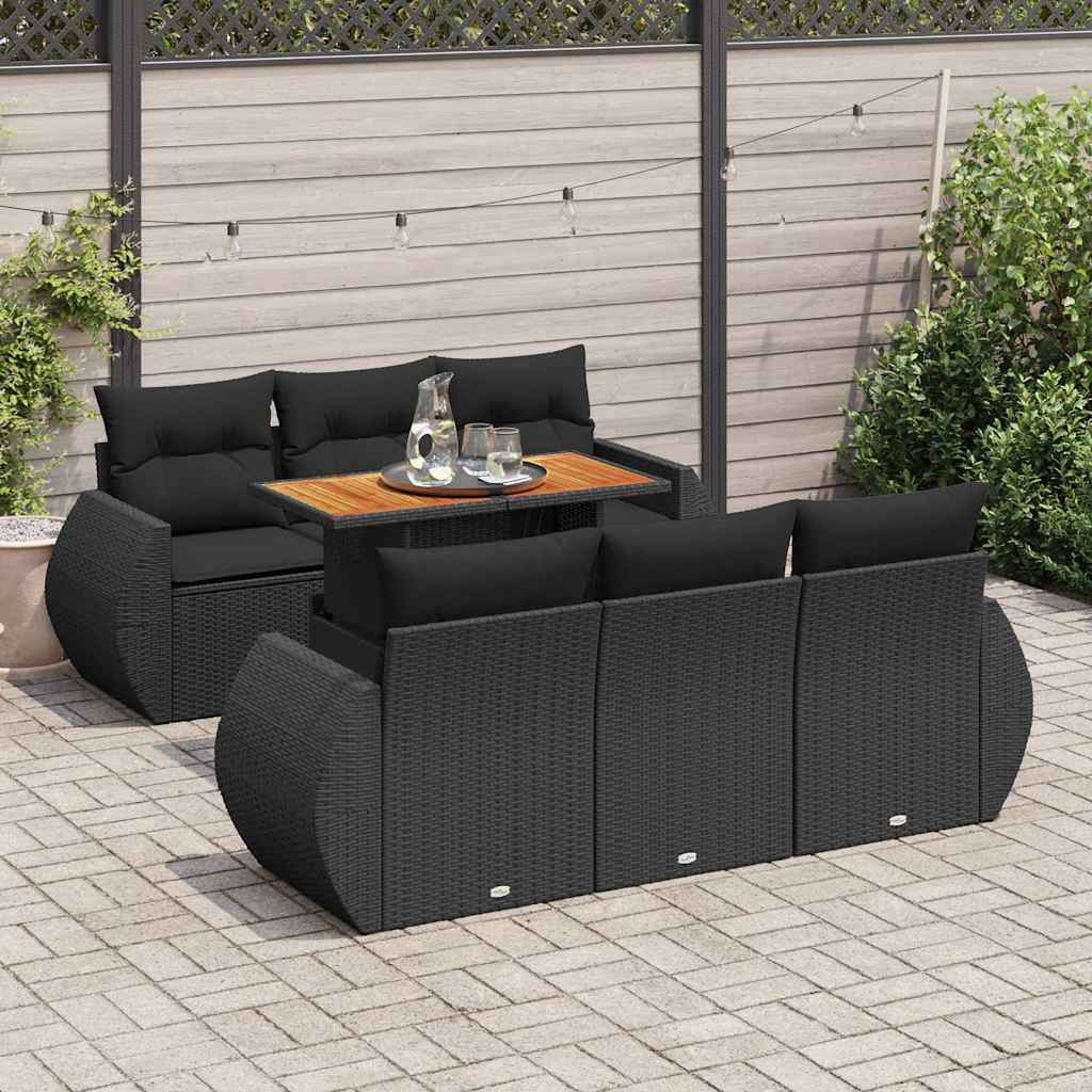 Set Divani da Giardino con Cuscini 7pz Nero Polyrattan | homemem39