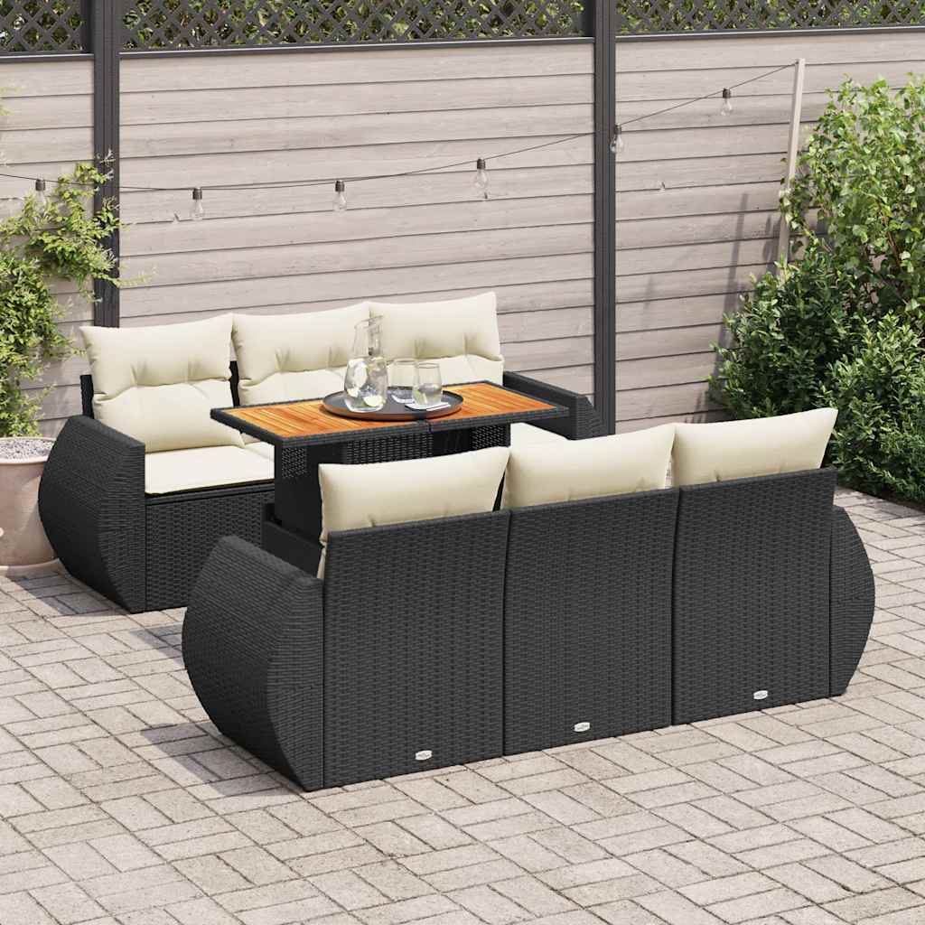 Set Divani da Giardino con Cuscini 7pz Nero Polyrattan | homemem39