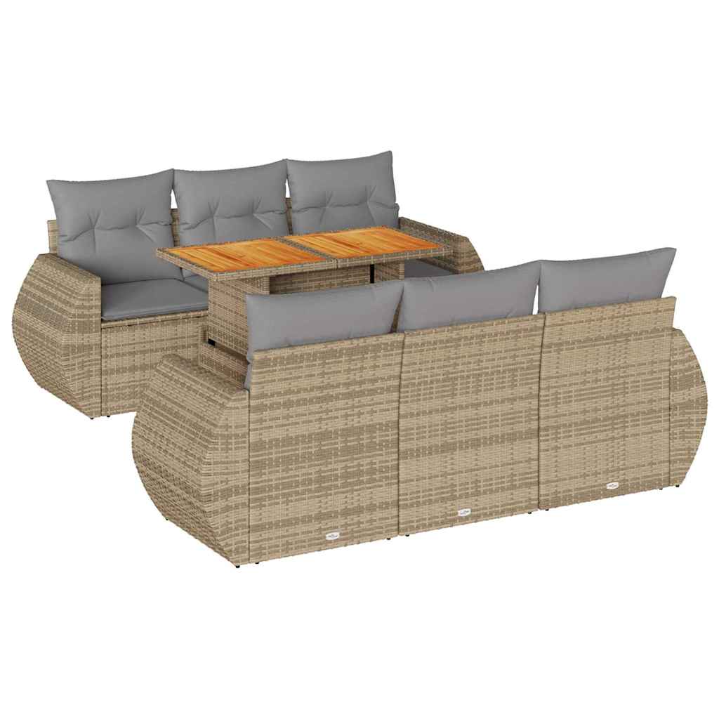 Set Divani da Giardino 7 pz con Cuscini Beige in Polyrattan | homemem39
