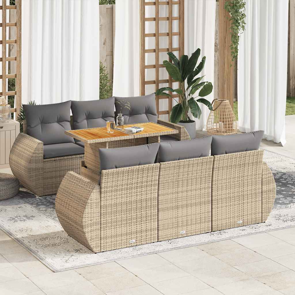 Set Divani da Giardino 7 pz con Cuscini Beige in Polyrattan | homemem39