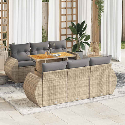 Set Divani da Giardino 7 pz con Cuscini Beige in Polyrattan | homemem39