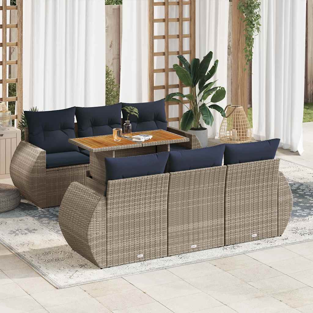 Set Divani da Giardino 7 pz con Cuscini Grigio in Polyrattan | homemem39