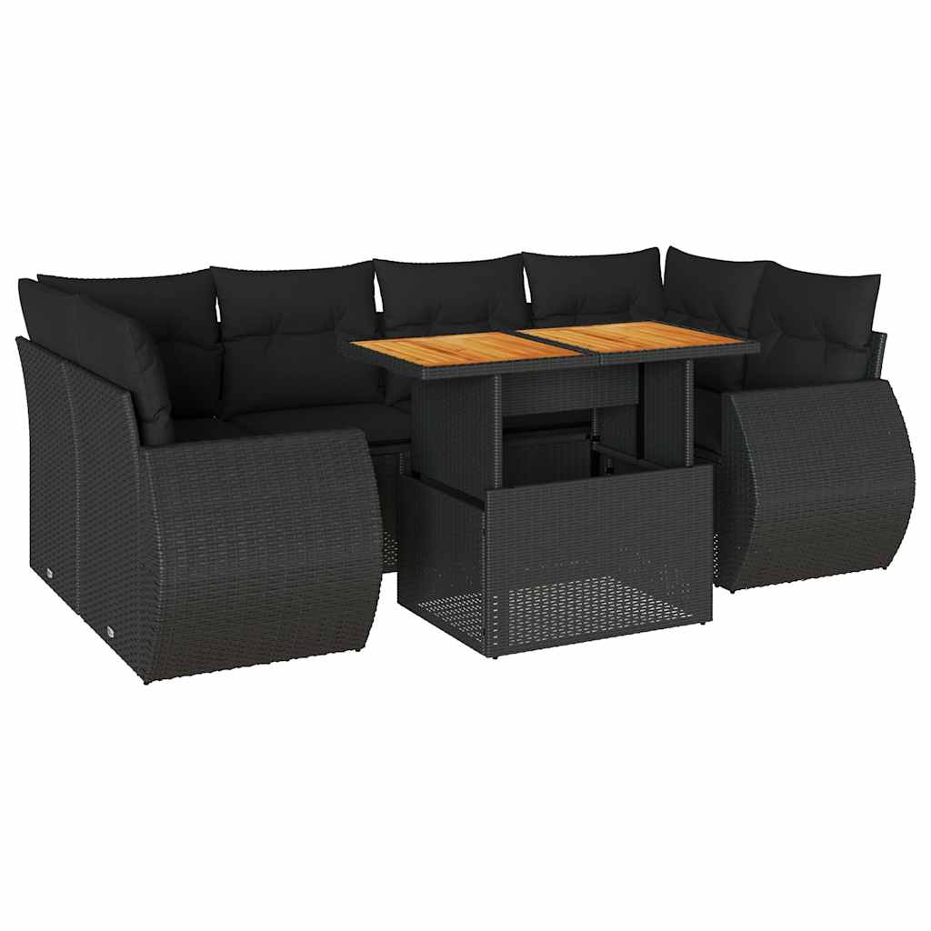 Set Divani da Giardino con Cuscini 7pz Nero Polyrattan | homemem39