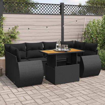 Set Divani da Giardino con Cuscini 7pz Nero Polyrattan | homemem39