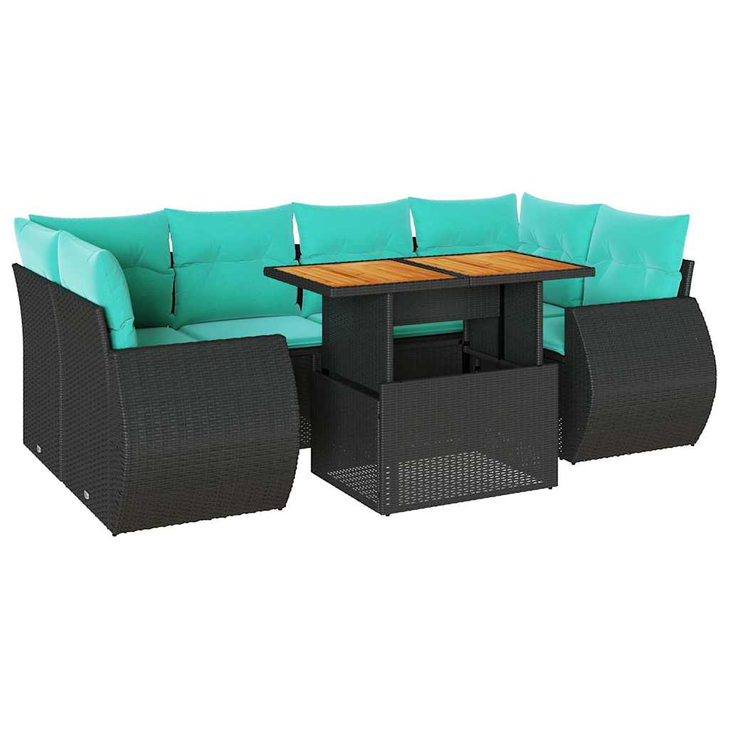Set Divani da Giardino con Cuscini 7pz Nero Polyrattan | homemem39