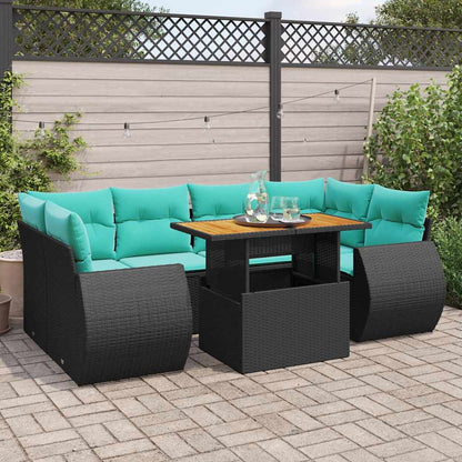 Set Divani da Giardino con Cuscini 7pz Nero Polyrattan | homemem39