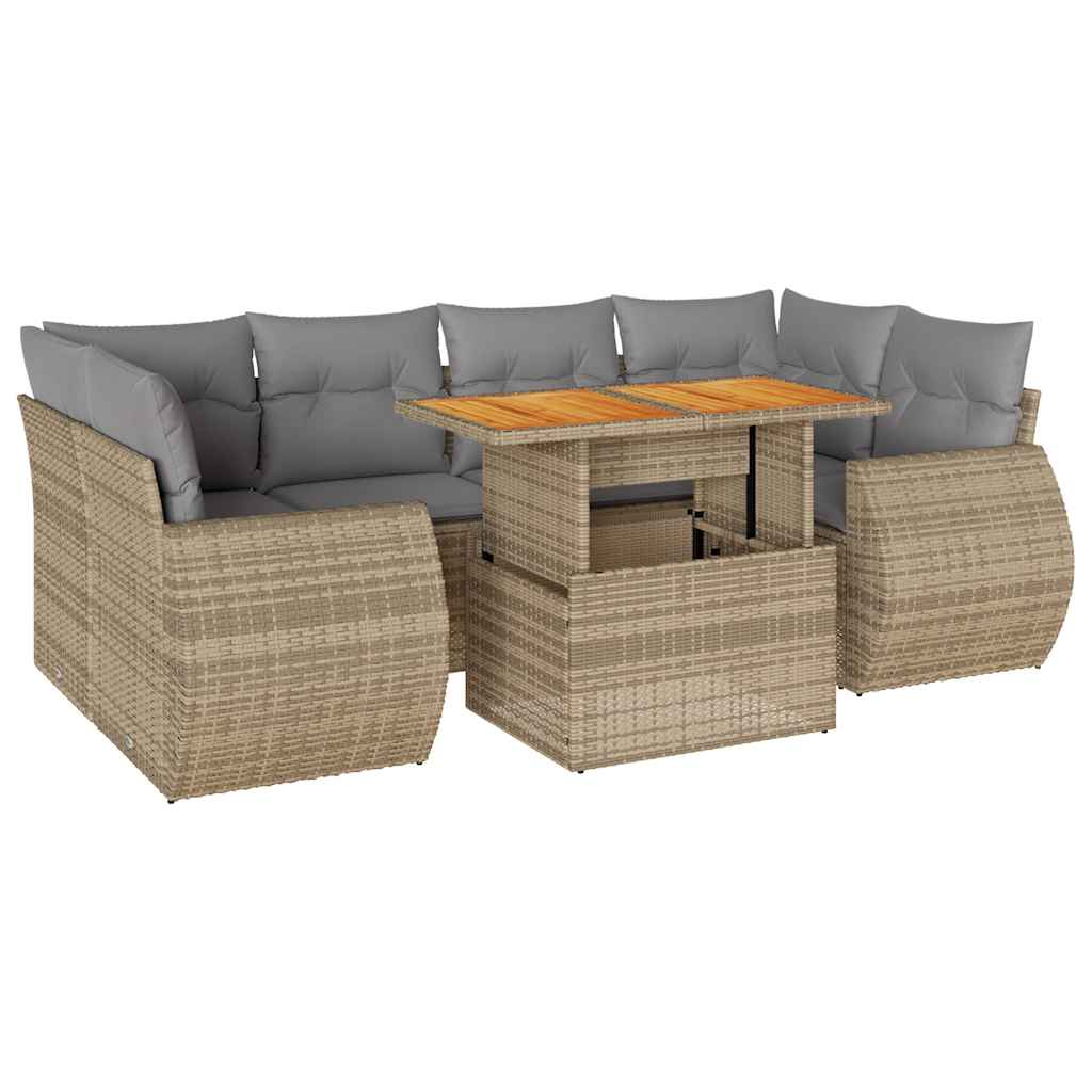 Set Divani da Giardino 7 pz con Cuscini Beige in Polyrattan | homemem39