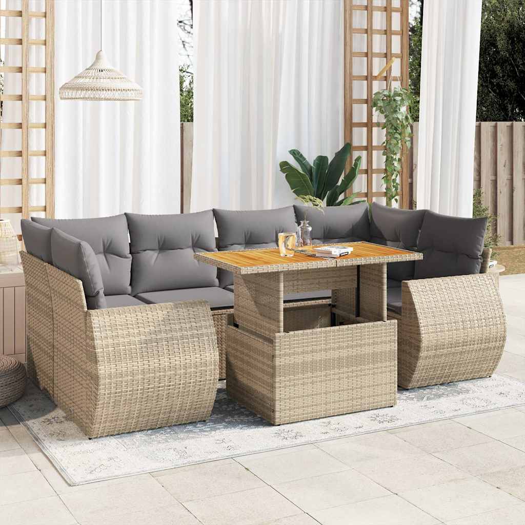 Set Divani da Giardino 7 pz con Cuscini Beige in Polyrattan | homemem39