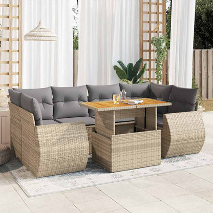Set Divani da Giardino 7 pz con Cuscini Beige in Polyrattan | homemem39