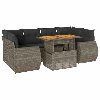 Set Divani da Giardino 7 pz con Cuscini Grigio in Polyrattan | homemem39