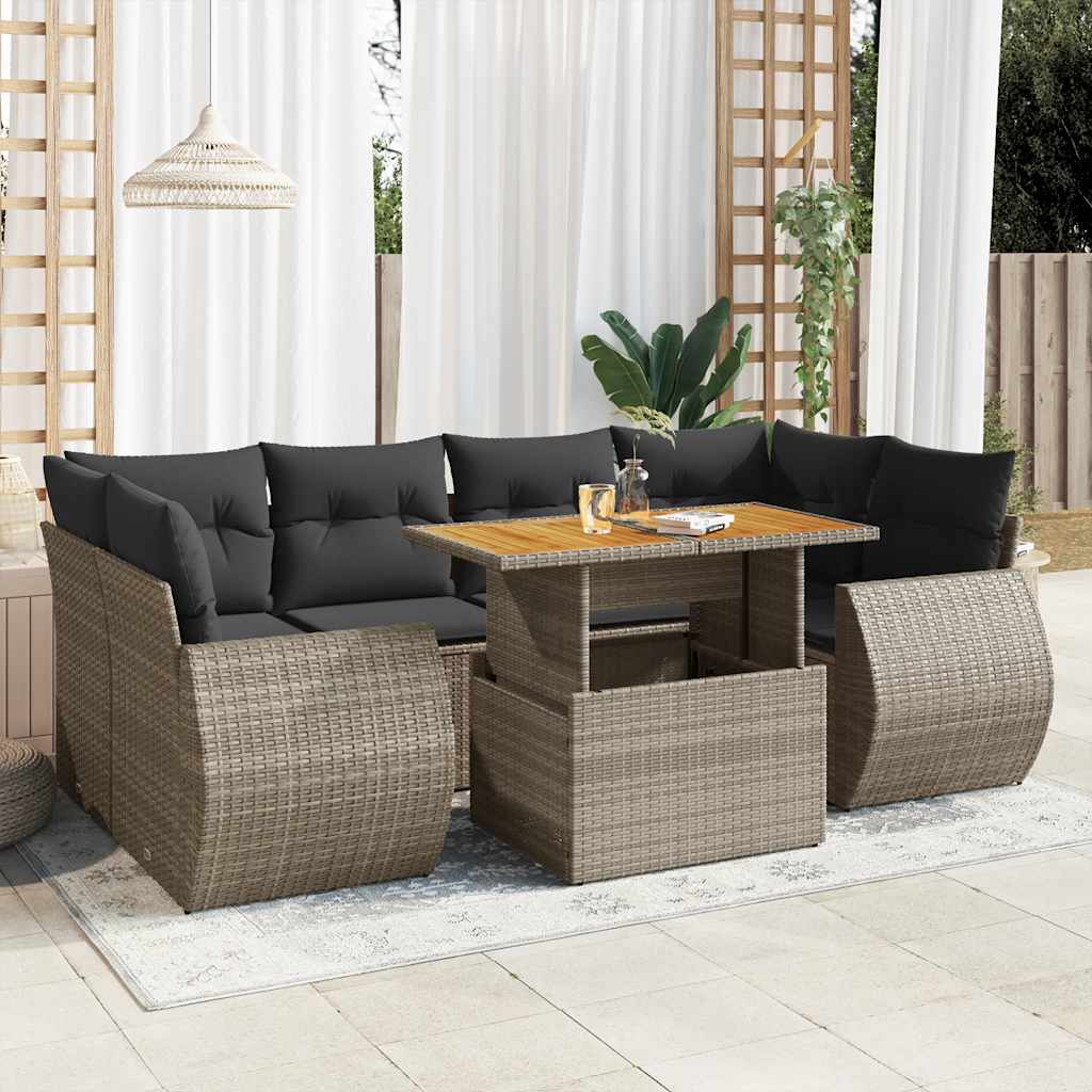 Set Divani da Giardino 7 pz con Cuscini Grigio in Polyrattan | homemem39