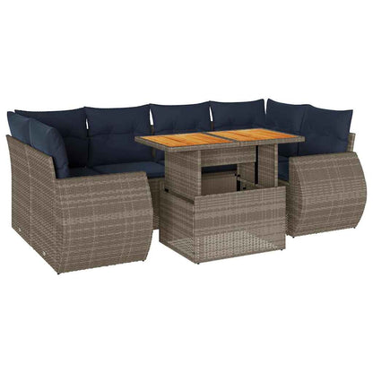 Set Divani da Giardino 7 pz con Cuscini Grigio in Polyrattan | homemem39
