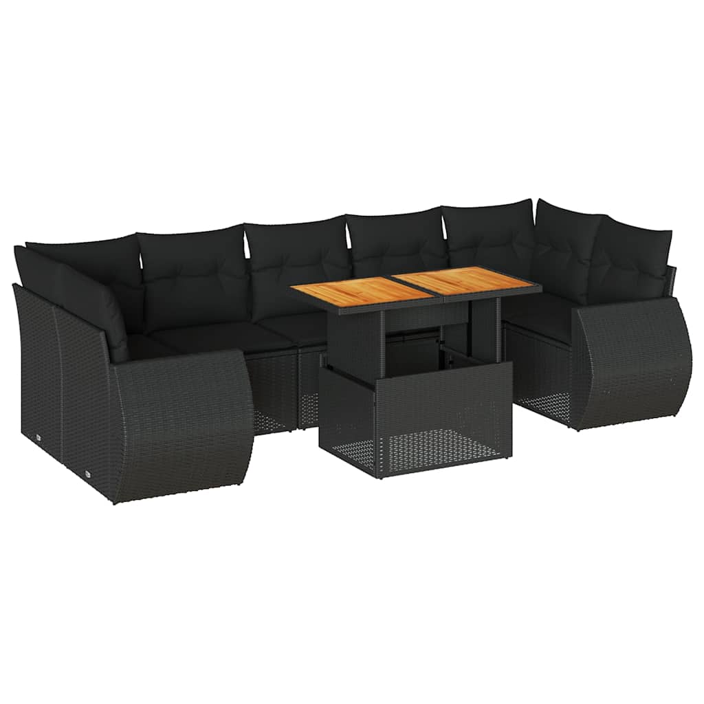 Set Divani da Giardino con Cuscini 8 pz Nero in Polyrattan - homemem39