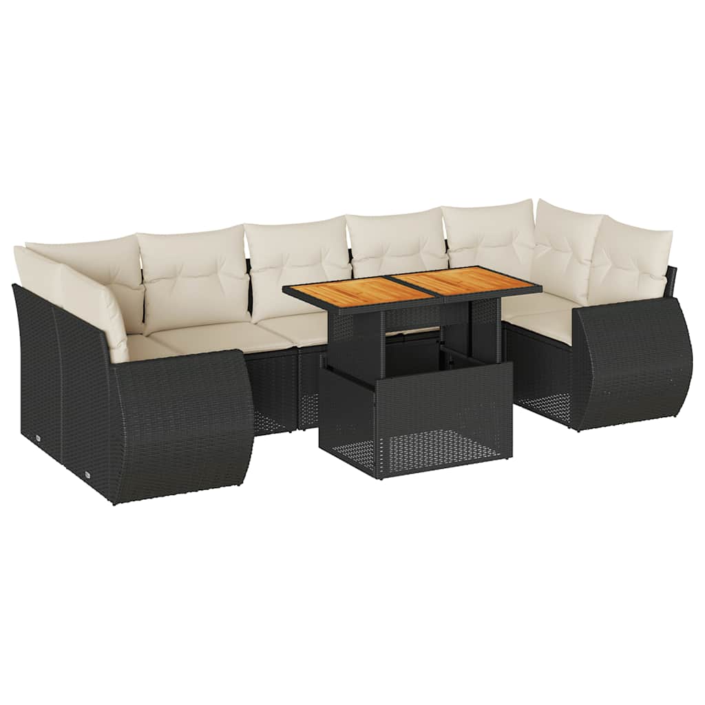 Set Divani da Giardino con Cuscini 8 pz Nero in Polyrattan | homemem39