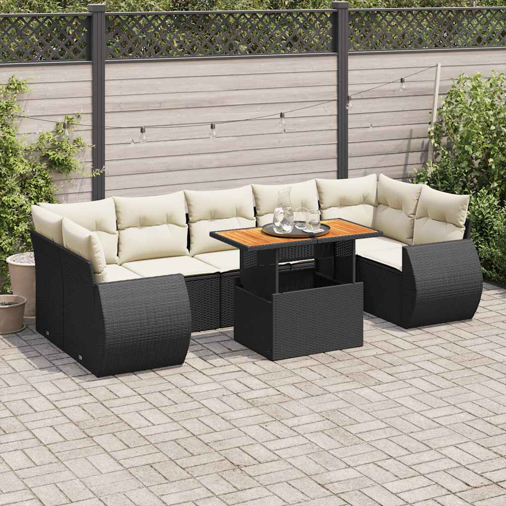 Set Divani da Giardino con Cuscini 8 pz Nero in Polyrattan | homemem39