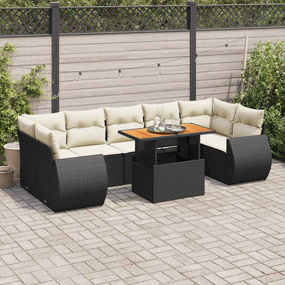 Set Divani da Giardino con Cuscini 8 pz Nero in Polyrattan | homemem39