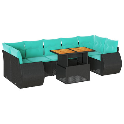 Set Divani da Giardino con Cuscini 8 pz Nero in Polyrattan | homemem39