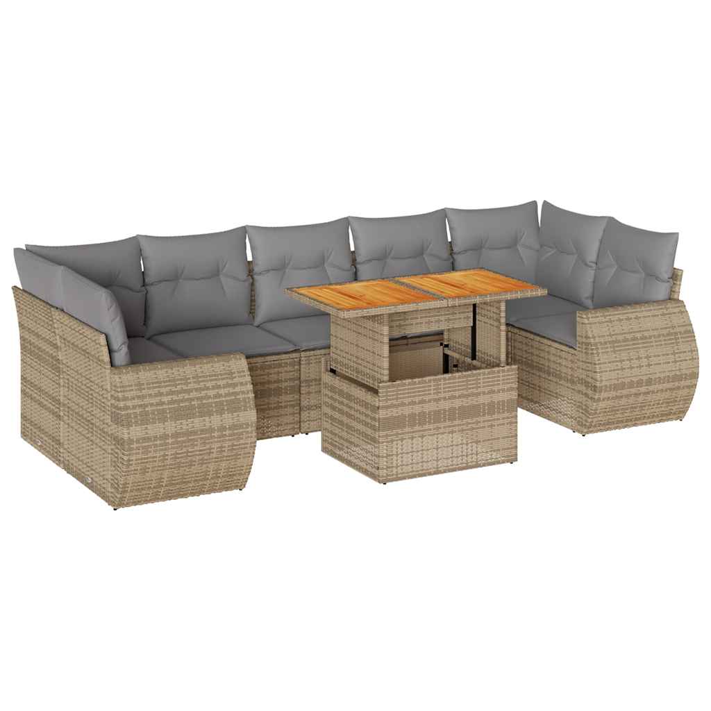 Set Divano da Giardino 8 pz con Cuscini Beige in Polyrattan | homemem39
