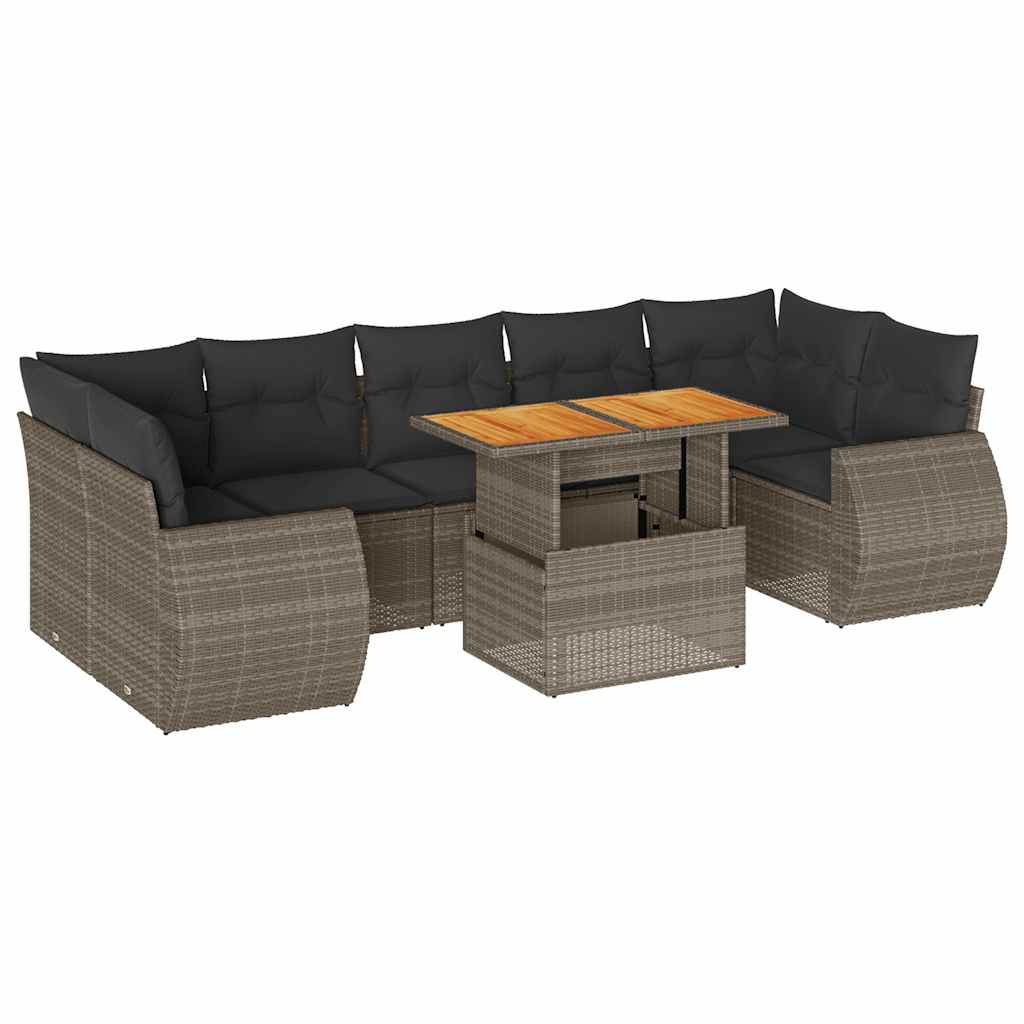 Set Divano da Giardino 8 pz con Cuscini Grigio in Polyrattan | homemem39