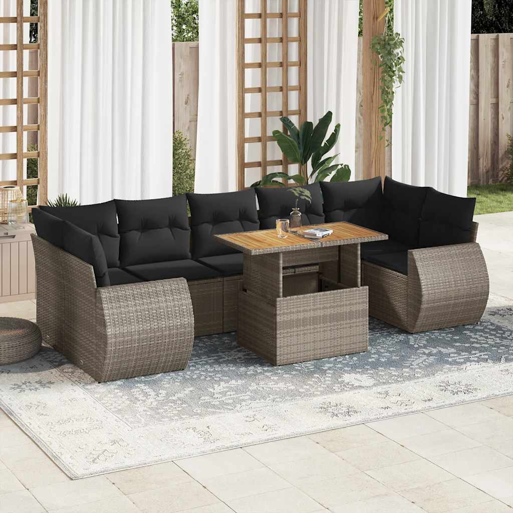 Set Divano da Giardino 8 pz con Cuscini Grigio in Polyrattan | homemem39