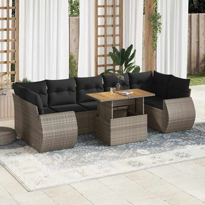 Set Divano da Giardino 8 pz con Cuscini Grigio in Polyrattan | homemem39