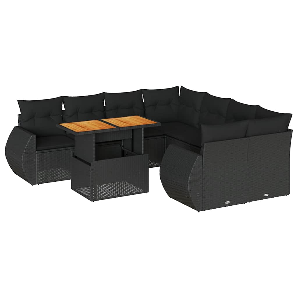 Set Divani da Giardino 9 pz con Cuscini Nero in Polyrattan | homemem39