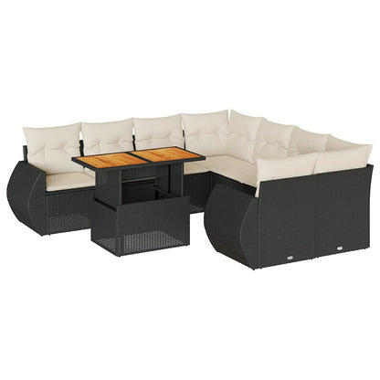 Set Divani da Giardino 9 pz con Cuscini Nero in Polyrattan | homemem39