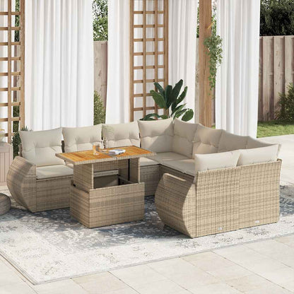 Set Divano da Giardino 9 pz con Cuscini Beige in Polyrattan | homemem39