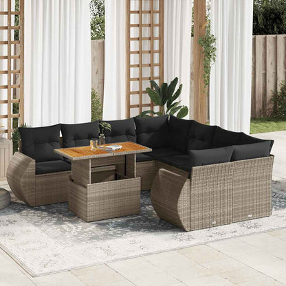 Set Divano da Giardino 9 pz con Cuscini Grigio in Polyrattan | homemem39