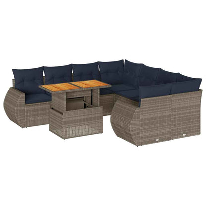 Set Divano da Giardino 9 pz con Cuscini Grigio in Polyrattan | homemem39