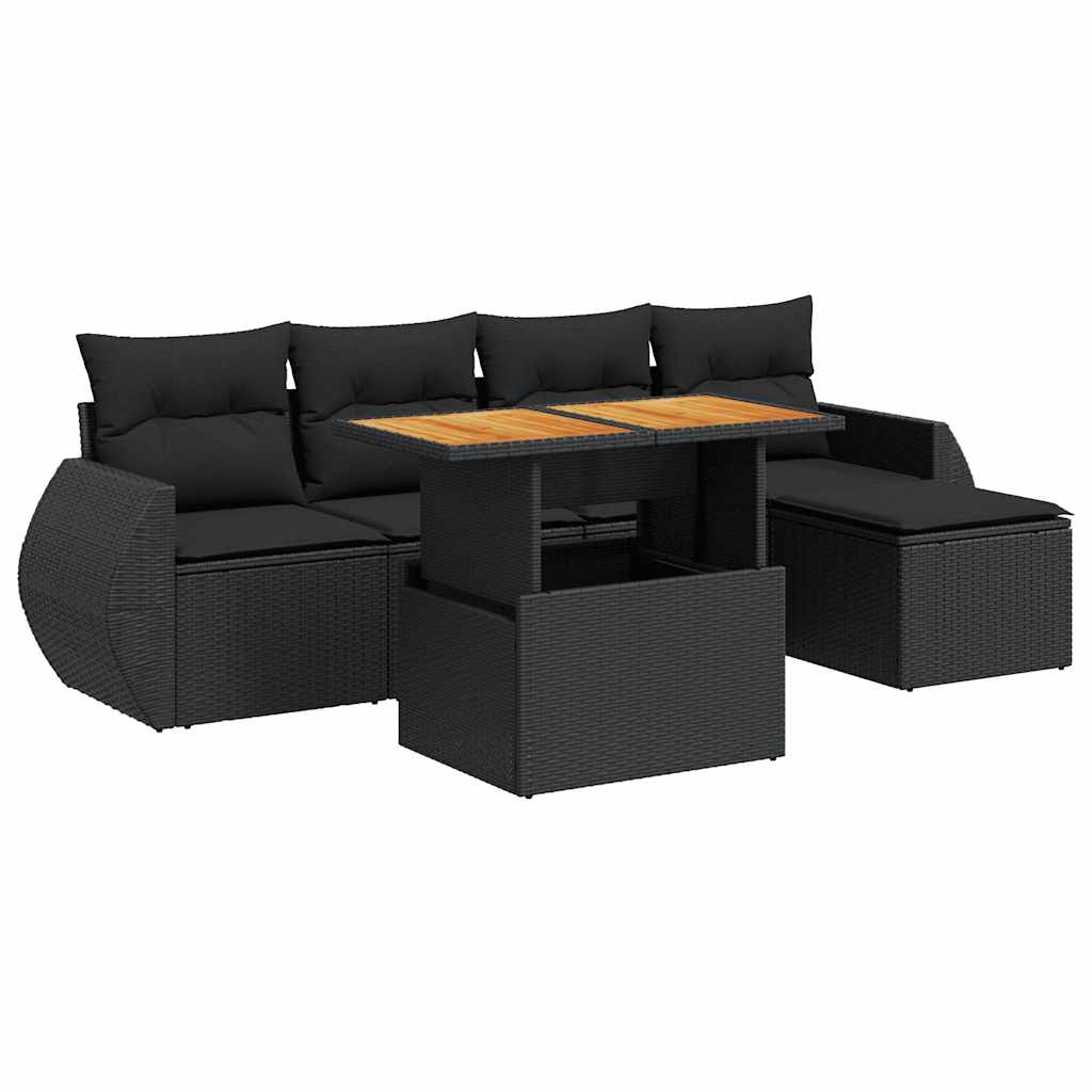 Set Divano da Giardino 6 pz con Cuscini Nero in Polyrattan | homemem39