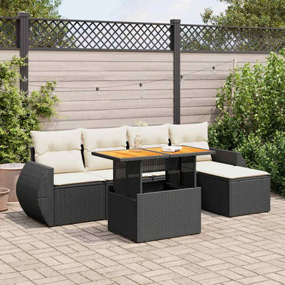 Set Divano da Giardino 6 pz con Cuscini Nero in Polyrattan | homemem39