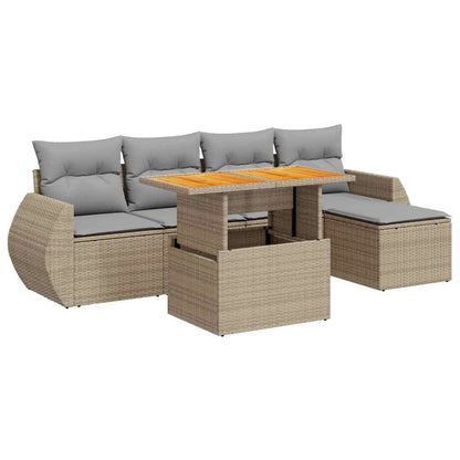 Set Divano da Giardino 6 pz con Cuscini Beige in Polyrattan | homemem39