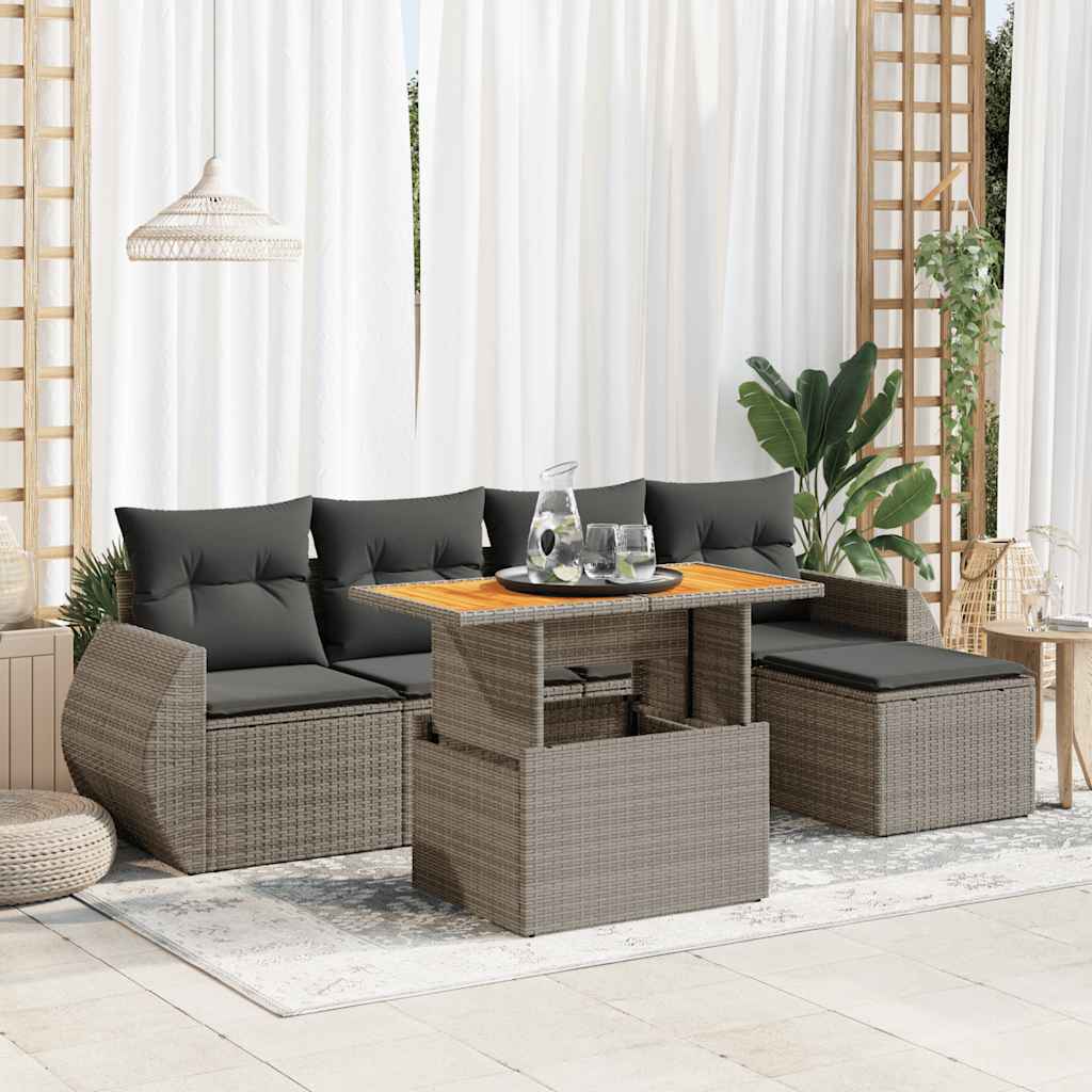 Set Divano da Giardino 6 pz con Cuscini Grigio in Polyrattan | homemem39