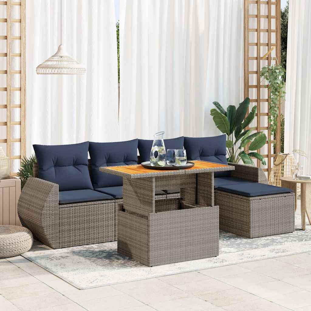 Set Divano da Giardino 6 pz con Cuscini Grigio in Polyrattan | homemem39