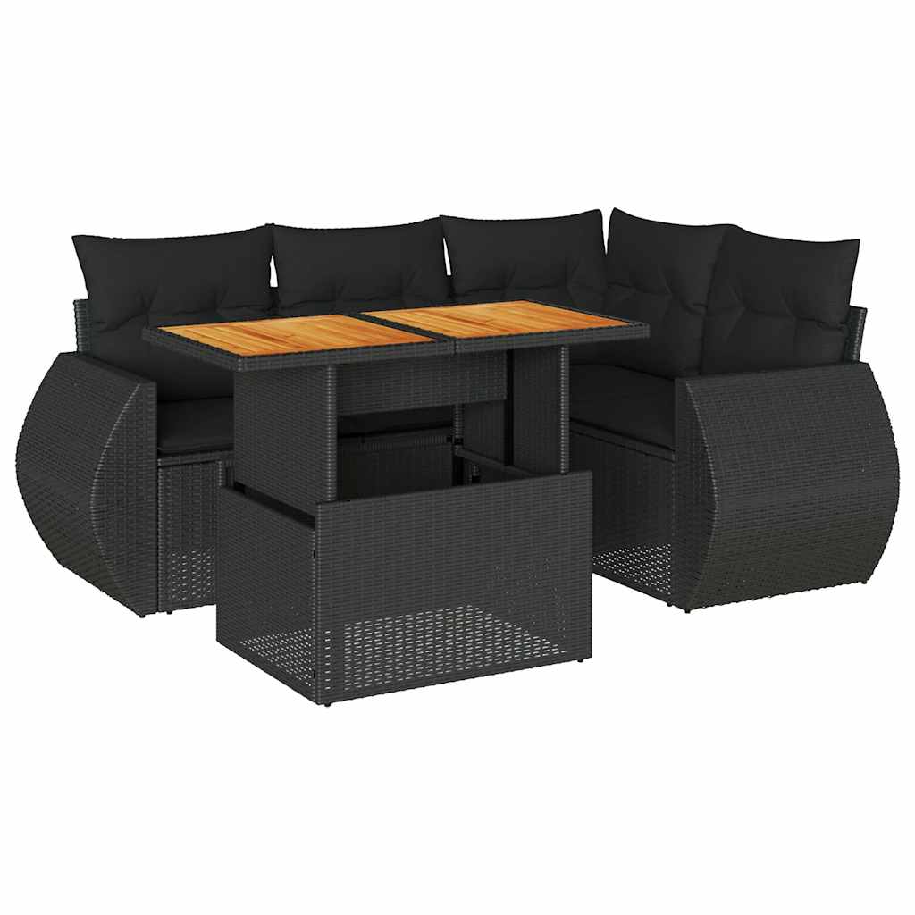 Set Divani da Giardino 5 pz con Cuscini in Polyrattan Nero