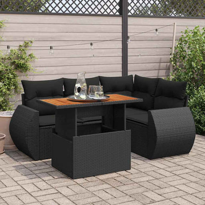 Set Divani da Giardino 5 pz con Cuscini in Polyrattan Nero