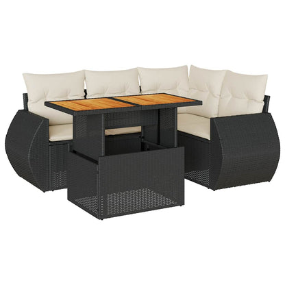 Set Divani da Giardino 5 pz con Cuscini in Polyrattan Nero | homemem39