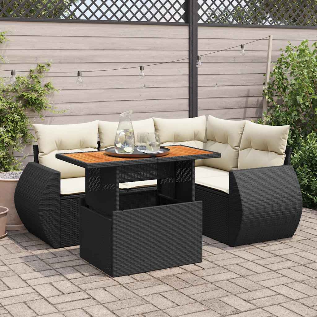 Set Divani da Giardino 5 pz con Cuscini in Polyrattan Nero