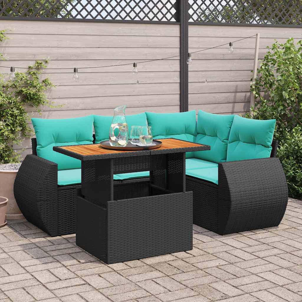 Set Divani da Giardino 5 pz con Cuscini in Polyrattan Nero | homemem39