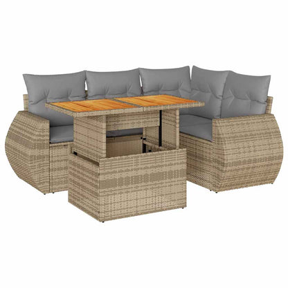 Set Divano da Giardino 5 pz con Cuscini Beige in Polyrattan | homemem39