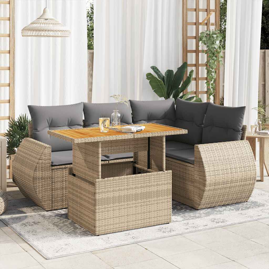 Set Divano da Giardino 5 pz con Cuscini Beige in Polyrattan | homemem39