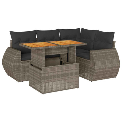 Set Divano da Giardino 5 pz con Cuscini Grigio in Polyrattan
