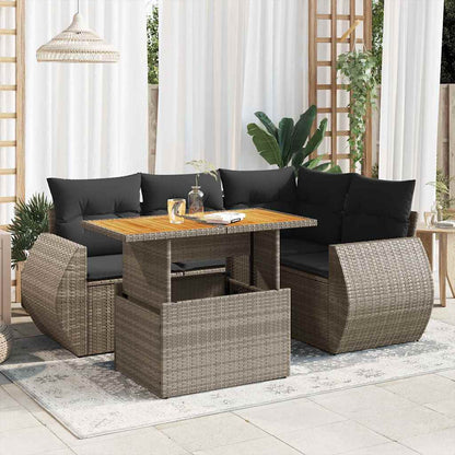 Set Divano da Giardino 5 pz con Cuscini Grigio in Polyrattan