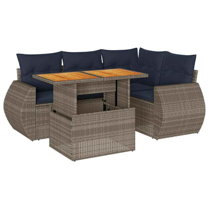 Set Divano da Giardino 5 pz con Cuscini Grigio in Polyrattan | homemem39