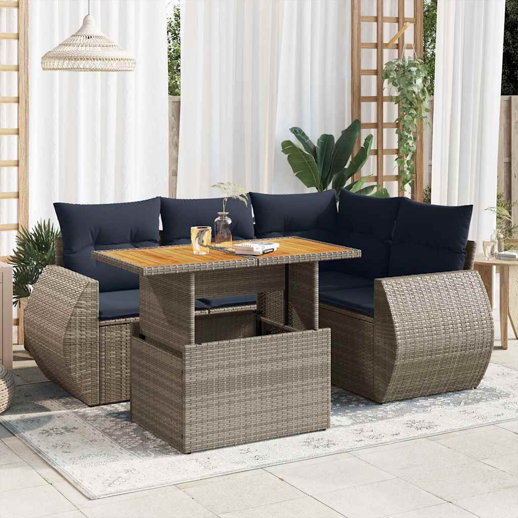 Set Divano da Giardino 5 pz con Cuscini Grigio in Polyrattan | homemem39