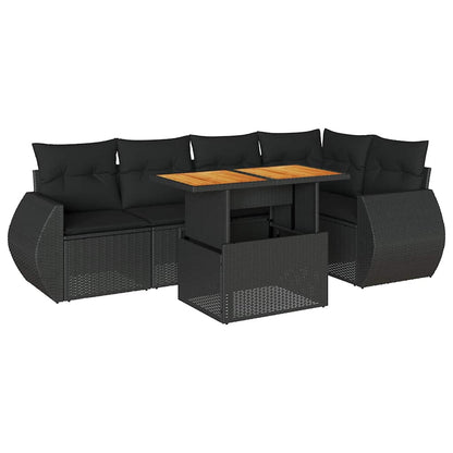 Set Divano da Giardino 6 pz con Cuscini Nero in Polyrattan