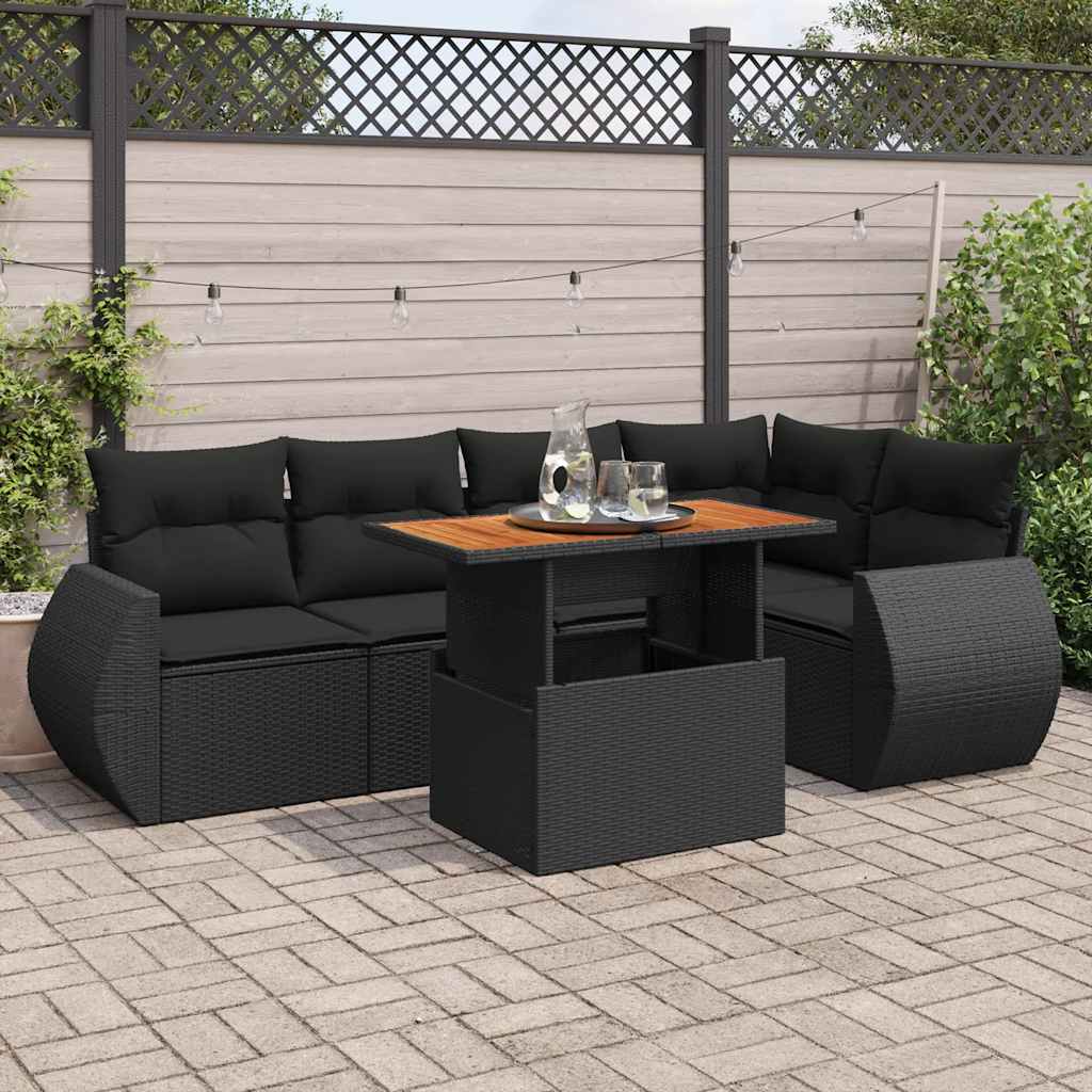 Set Divano da Giardino 6 pz con Cuscini Nero in Polyrattan | homemem39